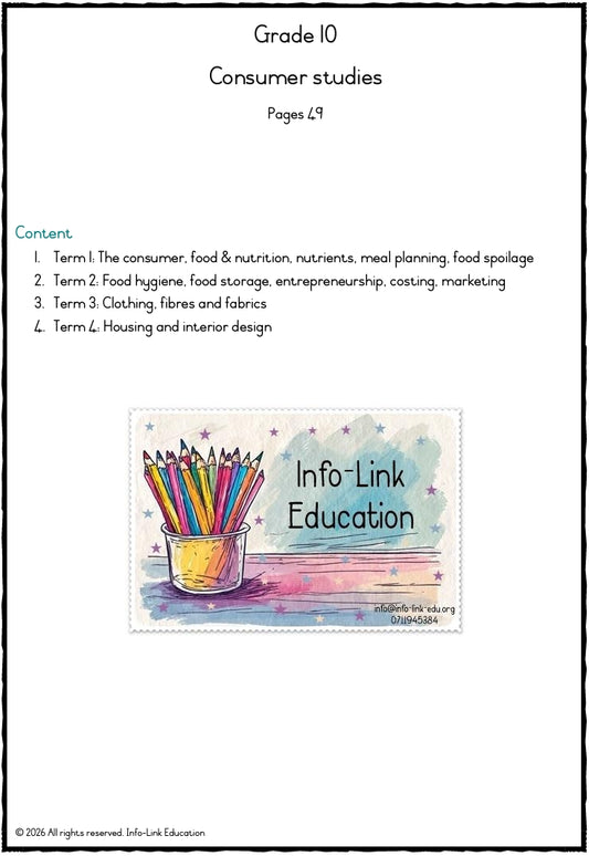 Grade 10 Consumer studies