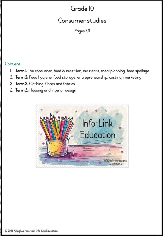 Grade 10 Consumer studies