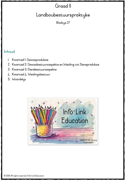 Graad 11 Landbou vakke