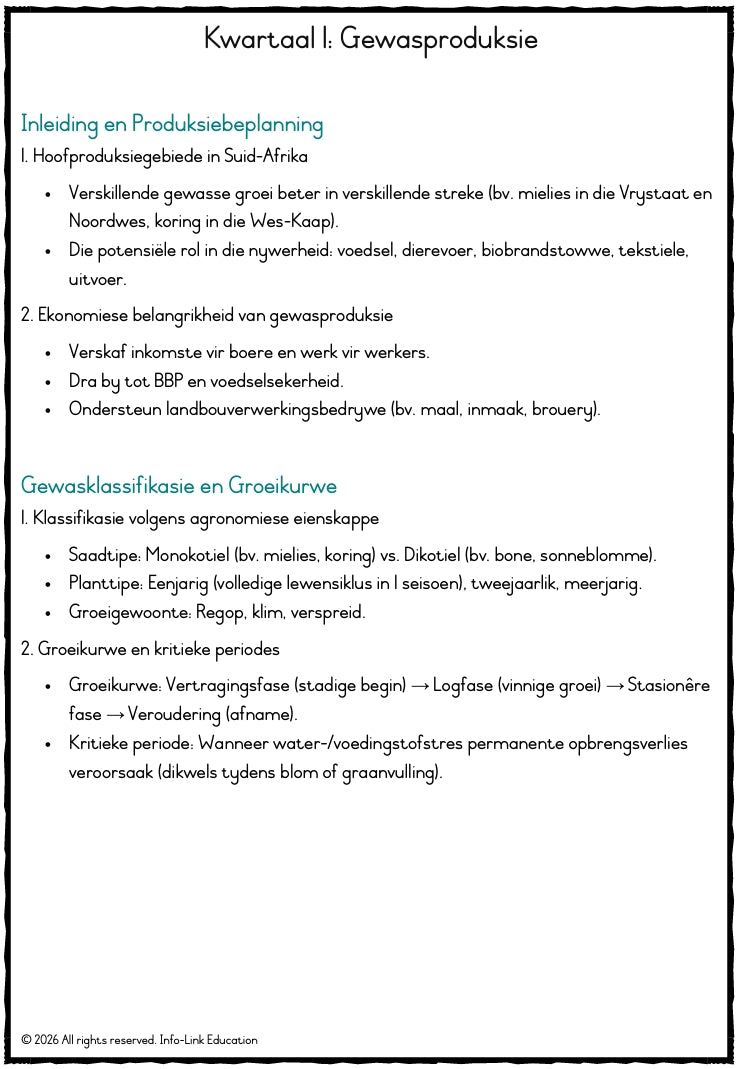 Graad 11 Landbou vakke