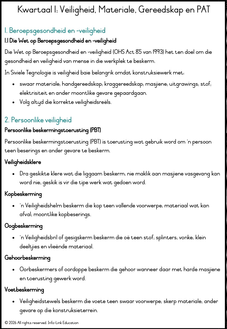 Graad 10 Siviele Tegnologie Konstruksie