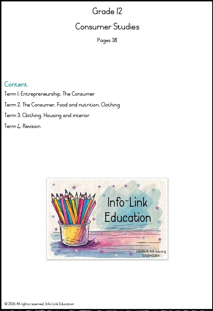 Grade 12 Consumer studies